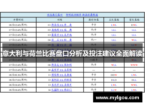 意大利与荷兰比赛盘口分析及投注建议全面解读